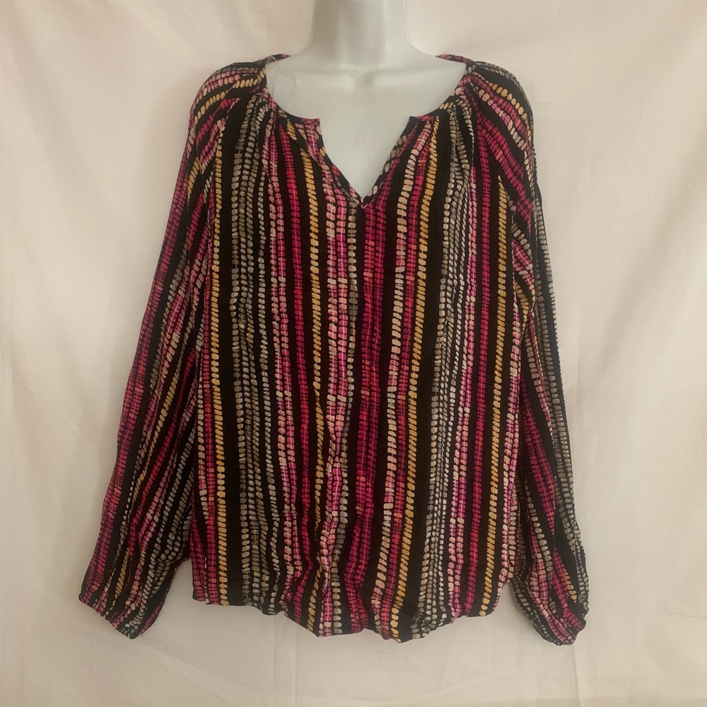 Gray and Pink Patterned Rayon Fabric Size M